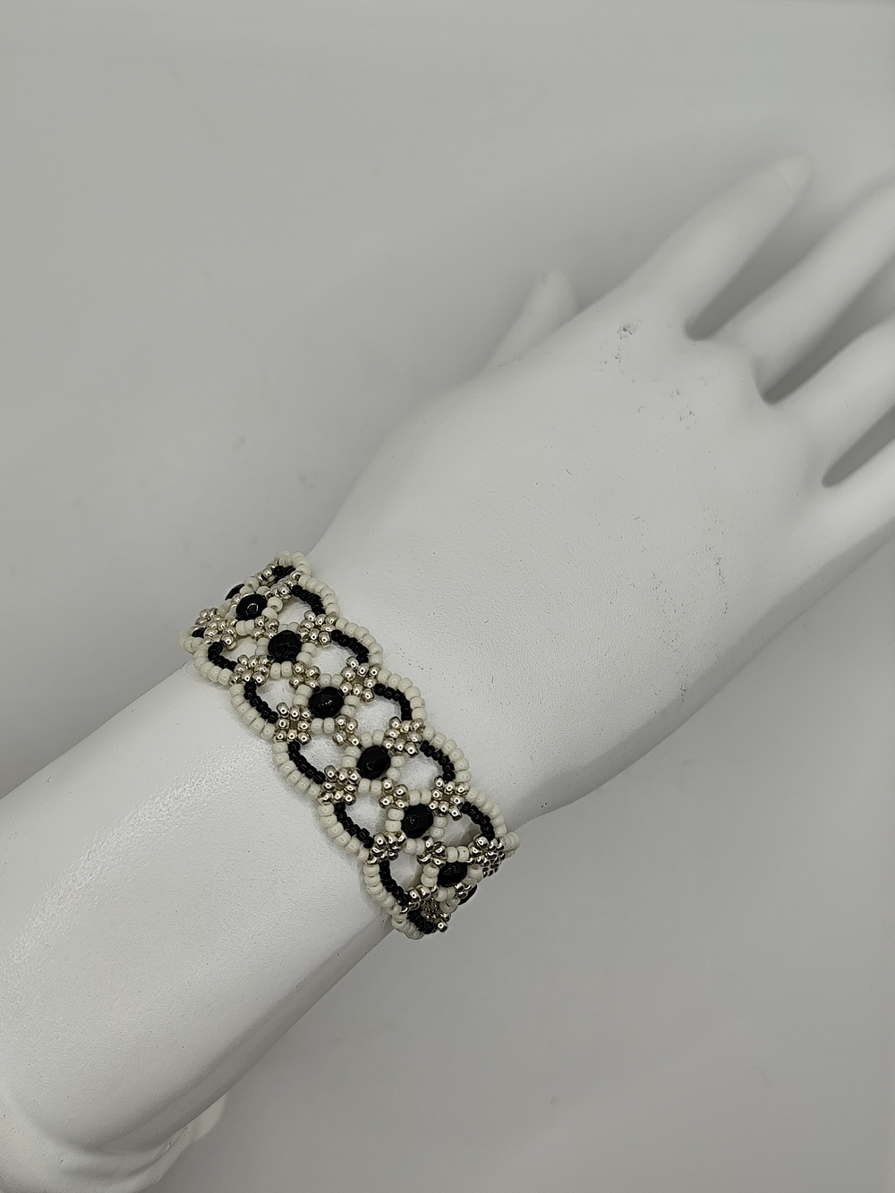 Handmade Black and White Beaded Bracelet
